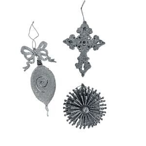 Lot of 3 Silver Sparkle Christmas Tree Ornaments, Beautiful